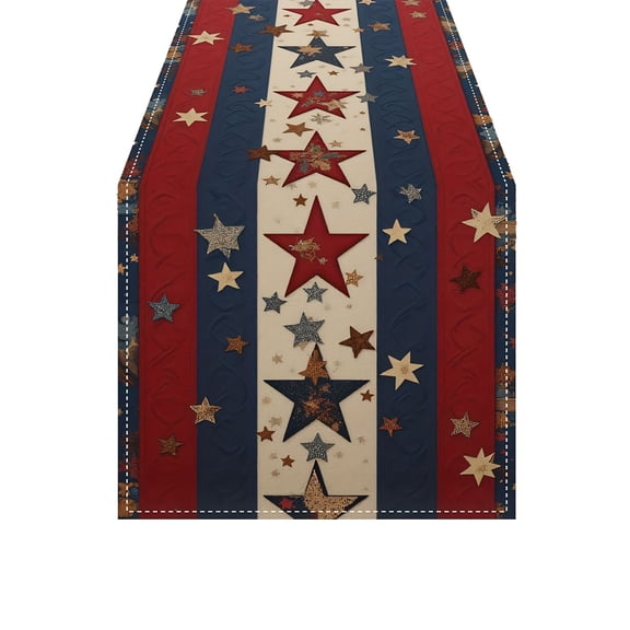 HOARBOEG 12.99x72in USA Independence Day Table Runner - Red White Blue Star Patriotic Table Cover, 4th of July Table Decoration, Floral Quilted Dining Runner