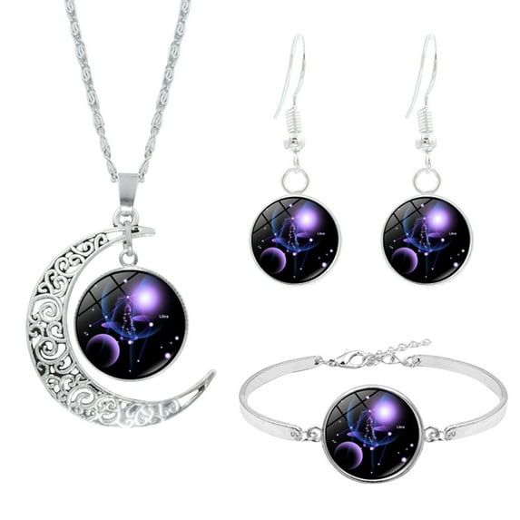 HOARBOEG 12 Constellation Jewelry Set for Women Elegant Astrology Necklace Earring Bracelet Gift for Wife Girlfriend Mom Birthday Christmas Present Multicolor Alloy Glass Gem Dainty Everyday Wear