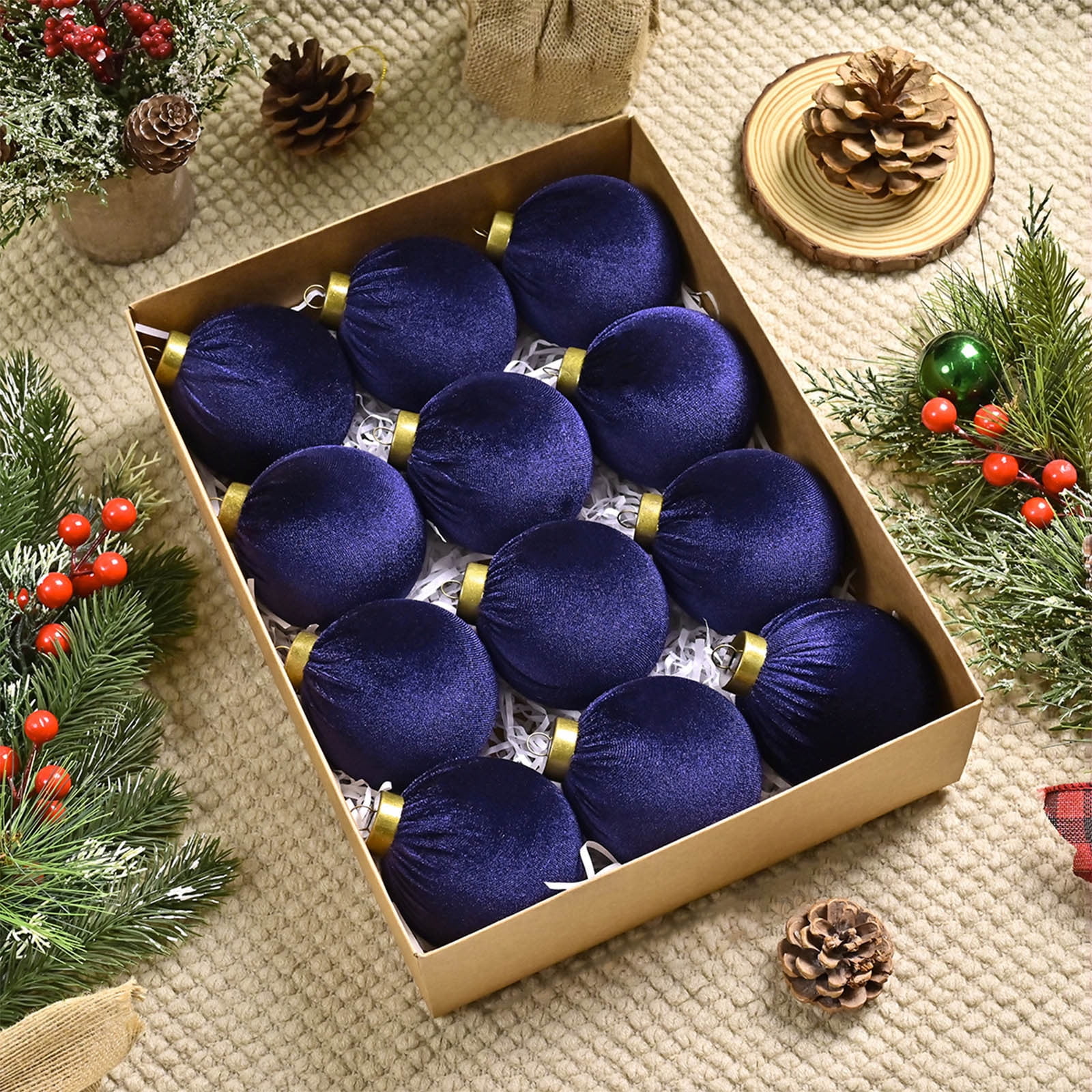 HOARBOEG 12 Pcs Flocked Velvet Christmas Ball Ornaments, 3.15in Brown ...