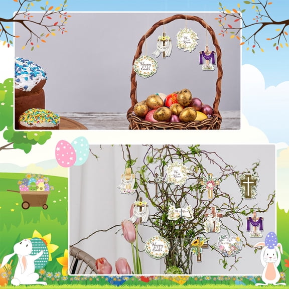HOARBOEG 12 Piece Set Of Easter Paper Cuttings Easter Decorations Easter Cross Hanging Heart-Shaped Wreath Spring Decoration Easter Gift Handicraft With Glue Point Paper