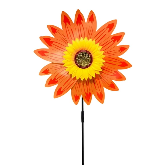 HOARBOEG 14.17in Cute Sunflower Windmills Plastic Wind Spinners Orange Daisy Flower Pinwheels Outdoor Garden Decoration for Yard, Garden, Lawn, Patio