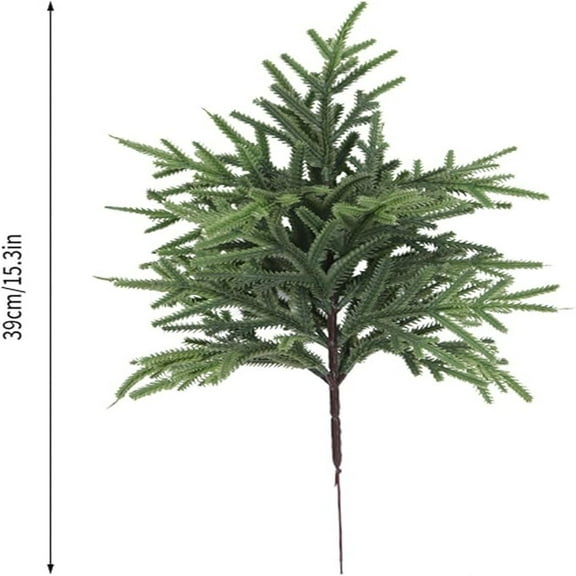 HOARBOEG 15.4in Lighted Norfolk Pine Branches with LED String, Set of 5 Artificial Christmas Greenery Stems for Indoor Outdoor Decor, Vase Filler, Wreath, Garland, and Festive Holiday Home Decoration