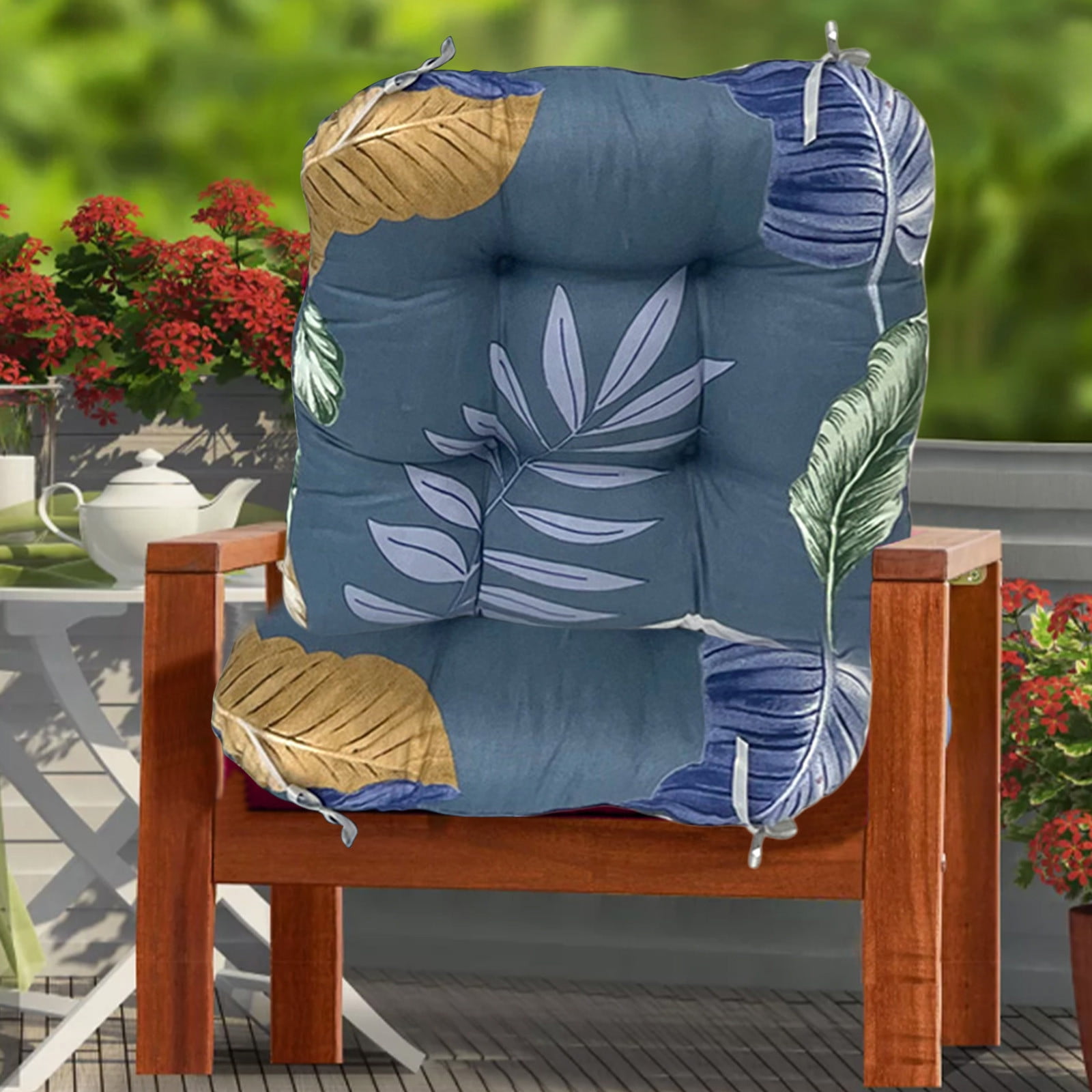 HOARBOEG 17*17in/17*21in Thickened Outdoor Chair Cushion Set, 2pcs Printed Nylon Spandex Seat Cushions Color Printing Seat Pad Courtyard Home Chair Pad for Patio, Garden & Backyard Furniture