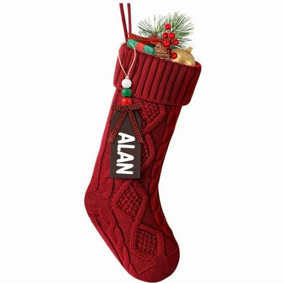 HOARBOEG 18in Knit Christmas Stockings with Faux Fur Cuff, Festive Holiday Stockings for Mantel Decor, Embroidered Xmas Sock for Gift Giving, Christmas Ornaments and Home Decoration