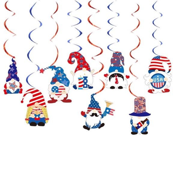 HOARBOEG 1Pcs 4th of July Hanging Decorations Set – Patriotic Spiral Swirl Pendants, USA Flag Pennant Banner & Cutout Cards with Ropes, Red White Blue Ceiling Party Hangings for Independence Day BBQ