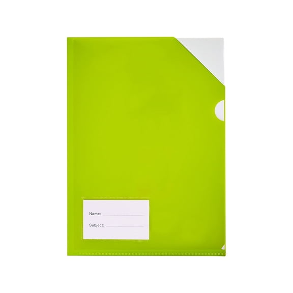 HOARBOEG 1Pcs A4 Size Plastic Folder with Clip - Transparent Document Holder and File Organizer for Office Home, Thickened L-Shape File Bag with Label Pocket, Waterproof Poly Envelope