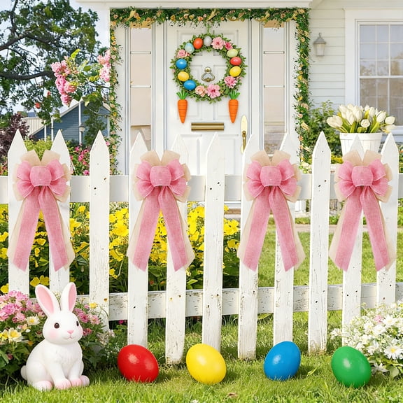 HOARBOEG 1Pcs Handcrafted Easter Bow with Faux Linen Ribbon, 17.71in Large Decorative Bow for Easter Spring Home Decor, Festive Party Supplies, Gift Topper, Wreath & Basket Accent
