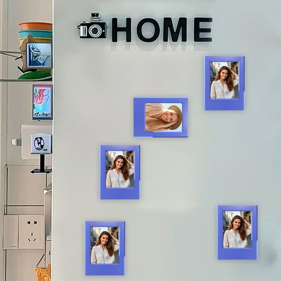 HOARBOEG 1Pcs Instant Photo Frame, Magnetic Wall Art Display Stand, No Drill Adhesive Fridge Magnet for Photos, Clear Mini Picture Frame with Desktop Stand for Home Office Decor, 2.56x3.46in