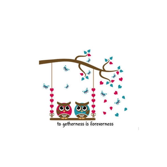 HOARBOEG 1Pcs Owl Tree Branch Wall Decal, Love Heart Wall Sticker with Quote, Removable Vinyl Romantic Mural for Bedroom Nursery Living Room, Cute Owl Couple Home Decor