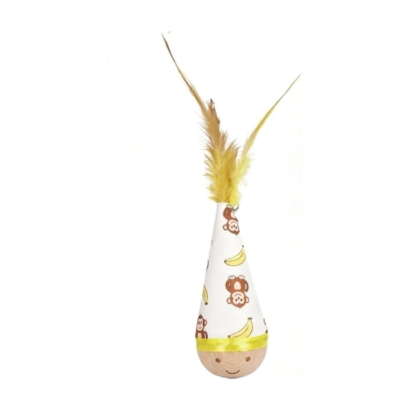 HOARBOEG 1Pcs Pet Tumbler Toy for Cats, Weighted Wobble Wand Interactive Cat Toys with Built-in Feather Teaser Dangling Bell, Self-Play Hunting Stimulation Toy for Indoor Cats Kittens Yellow