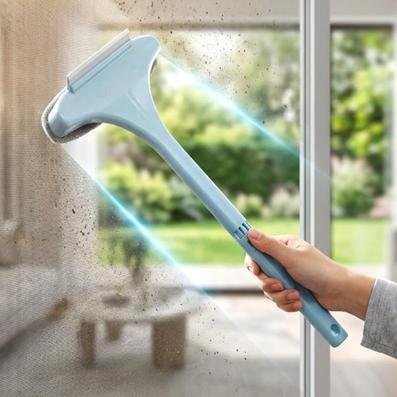 HOARBOEG 1Pcs Pink 2-in-1 Window Cleaning Brush and Squeegee with Long Handle, Glass Wiper with Extendable Pole for Indoor & Outdoor Windows, Streak-Free Mirror & Tile Cleaner