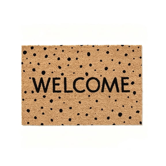 HOARBOEG 1Pcs Polka Dot Welcome Coir Doormat, 15.74*23.62in Non Slip Indoor Outdoor Entrance Mat, Natural Fiber Front Door Mat with Letter Print for Home Decor