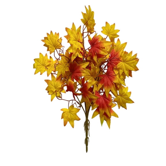 HOARBOEG 1Pcs Small Bundle Artificial Maple Leaves 17.7in Fall Stem – Faux Orange Black Autumn Branch for Halloween Vase Filler, Thanksgiving Table Centerpiece, Porch Decor & DIY Wreath Craft Supply