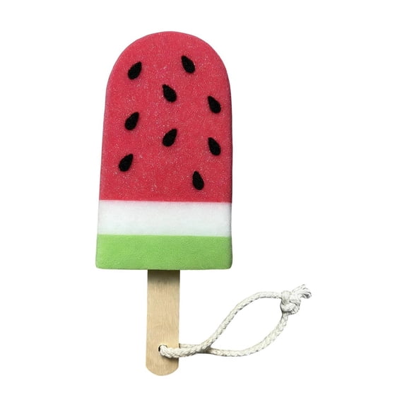 HOARBOEG 1Pcs Summer Watermelon Popsicle Bath Sponge, Multifunctional Scrub Sponge for Dishes, Kitchen Cleaning, Soft Cotton Scouring Pad with Hanging Loop, Cute Household Cleaning Sponges