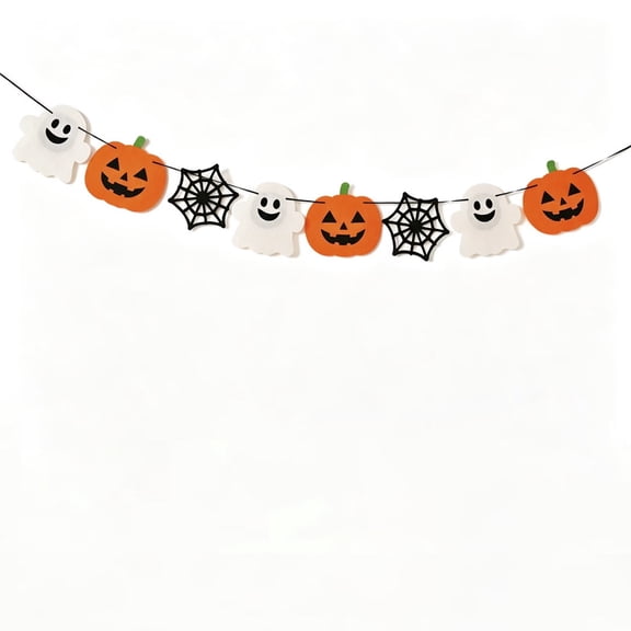 HOARBOEG 2-Pack 98.4 Inch Halloween Pennant Garland, Ghost Pumpkin Spider Web Cutouts Bunting, Non-Woven Fabric Wall Decor, Spooky Party Banner, Black White Orange
