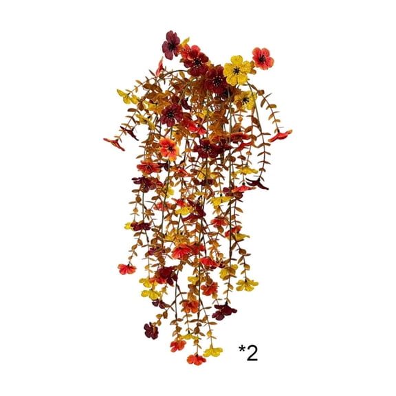 HOARBOEG 2 Pack Fall Hanging Flower Vines 29.9in Each, Artificial Silk Autumn Floral Hanging Sprays Orange Yellow Red for Window Balcony Cabinet Edge Thanksgiving Harvest Decor