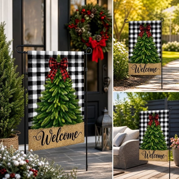 HOARBOEG 2 Pcs Christmas Double Sided Garden Flags, 12 x 18 Inch Polyester Yard Flags