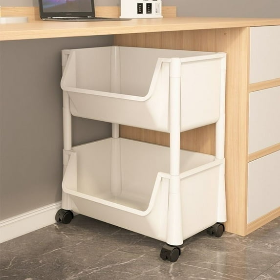 HOARBOEG 2-Tier Rolling Storage Cart, 2-Tier Rolling Cart For Teachers, Plastic Shelving Trolley, Storage Cart On Wheels for Bathroom, Living Room, Snacks, Toys, Books