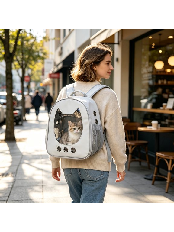 HOARBOEG 2-in-1 Foldable Pet Carrier Backpack, Handheld Shoulder Cat Dog Sling Bag, Breathable Mesh Travel Carrier for Small Pets, Outdoor Hiking Vet Visits, White, 13.8x13x7.9 in