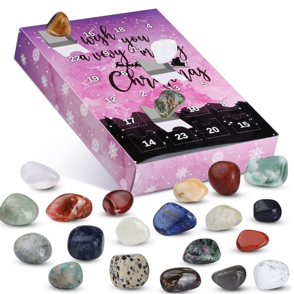HOARBOEG 2025 Natural Crystal Agate Mineral Advent Calendar, 24 Days Gemstone & Fossil Countdown Gift Set, Magnetic Display Box, Eco-Friendly Packaging for Collectors & Rock Lovers