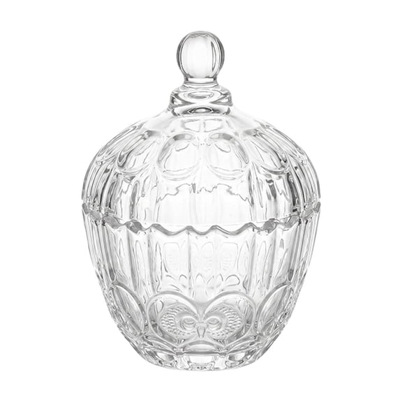 HOARBOEG 2025 New European Style Embossed Owl Crystal Glass Storage Jar, Decorative Lidded Candy Jar Clear Canister for Kitchen Counter Vanity Table Home Decor, Vintage Owl Glass Canister with Lid