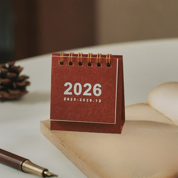 HOARBOEG 2026 Mini Desk Calendar, Vintage Small Desktop Calendar with Coil Binding, Portable Office Desk Planner with Holiday Marks, Monthly Themes, for Home, Office Desk Organizer Accessories