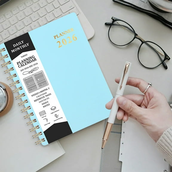 HOARBOEG 2026 Planner Calendar - Coil Bound Daily Organizer with Durable Faux Leather Cover, A5 Size (8.27x6.1 inch), 140 Sheets, Weekly Monthly Planning