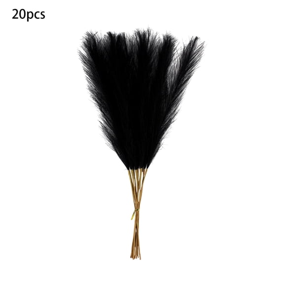 HOARBOEG 20PC Black Faux Pampas Grass - Artificial Boho Home Decor for Vase, Wedding & Party Decoration, Long Lasting Low Maintenance Feathery Plumes