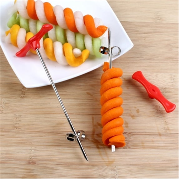 HOARBOEG 2PC Manual Vegetable Spiralizer, Rotating Potato Cutter Machine for Curly Fries, Handheld Radish & Carrot Spiral Slicer