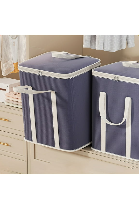 HOARBOEG 2Pcs Extra Large Dark Blue Storage Bags for Clothes & Quilts – Thickened Non-Woven Fabric Organizer, Heavy Duty Household Storage Box for Bedding, Blankets, Seasonal Items