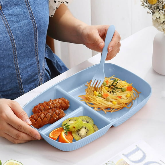 HOARBOEG 3-Compartment Reusable Dining Plate for Adults - BPA-Free, Leak-Proof Service Plate, Stackable Meal Prep Containers for Work, Travel, Picnic, Food Storage Box with Portion Control