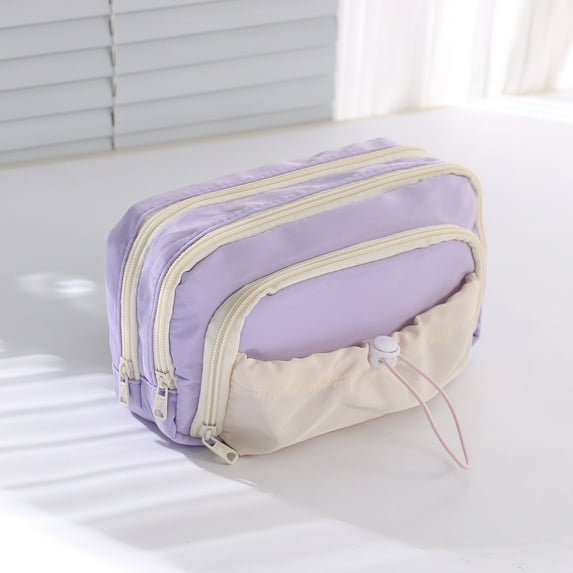 HOARBOEG 3 Compartments Pencil Case Multipurpose Large Capacity Pencil Bag Simple Fashion Cloth Stationery Storage Bag Washable Stationery Organizer with Multiple Compartments & Front Pocket