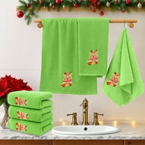 HOARBOEG 3-Pack Christmas Embroidered Cotton Towels, Soft Absorbent Holiday Guest Towels for Bathroom, Kitchen, and Festive Home Decor