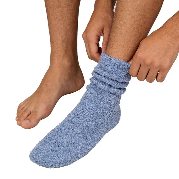 HOARBOEG 3 Pairs Women's Fleece Socks, Winter Fuzzy Socks Thick Plush Slipper Socks for Women Super Soft Cozy Warm Sleeping Socks, Blue Mid-Calf Socks