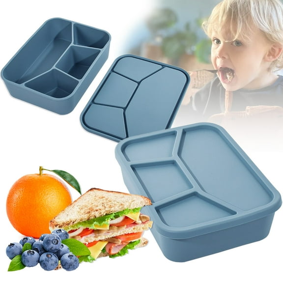 HOARBOEG 3 Partitions Bento Boxes, Lunch Boxes for Men Women Microwave & Dishwasher Safe Silica Gel Hot and Cold Food Container, 8.26*6.3*2.28in Blue/Red