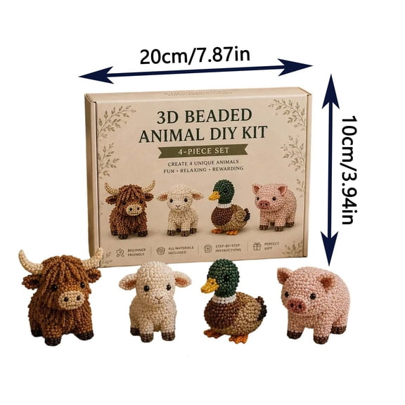 HOARBOEG 3D Beaded Ocean Animal DIY Kit – Sea Creature Bead Pets Craft Set with ABS Beads, String, Needle & Illustrated Guide, Beginner-Friendly Mini Animal Sculpture Desk Decor