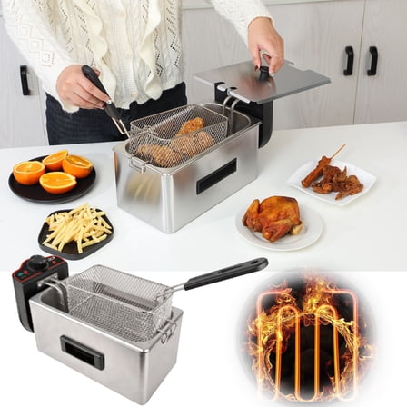 HOARBOEG 3L Stainless Steel Deep Fryer with Temperature Control, 2000W Electric Fryer with Removable Oil Bucket & Lid, Fast Heating for Home Kitchen