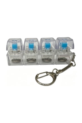 HOARBOEG 4-Key Mechanical Keyboard Keychain Fidget Toy, Blue Switch Clicker with Colorful LED Light, Stress Relief ADHD Clicking Sensory Keychain for Adults Teens, Office Travel Desk Gadget, White