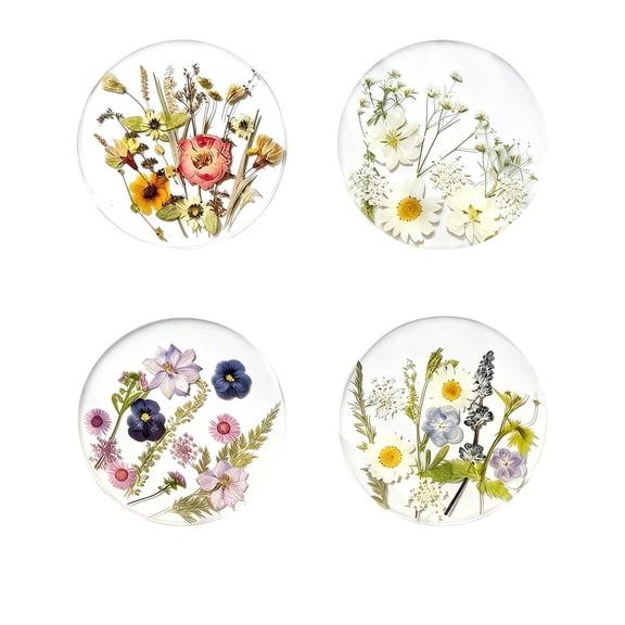 HOARBOEG 4 Pieces Embossed Acrylic Coaster Set with 2D Floral Design - Transparent Cup Mats for Coffee Table Decor, Heat Resistant Drink Coasters for Home Kitchen Office and Dining Room Accessories