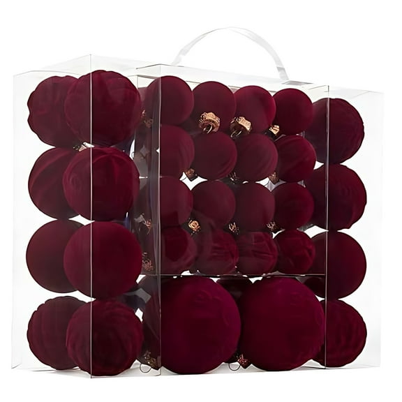 HOARBOEG 46 Pcs Flocked Velvet Christmas Ball Ornaments, Shatterproof Plastic Xmas Tree Decorations with Metal Buckle and Hanging Rope for Holiday Home Decor, Fireplace, Wall and Party Decor