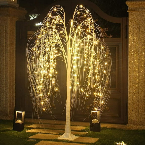HOARBOEG 4FT Lighted Weeping Willow Tree, Outdoor Indoor Decorative LED Tree with Remote Control, Battery Operated Light Up Tree for Christmas Wedding Party Garden Home Decor