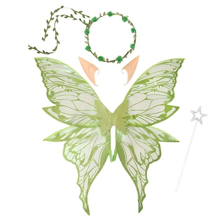 HOARBOEG 4pcs Fairy Princess Costume Set for Women - Wings, Ears, Flower Headband, Magic Wand - Halloween , Birthday Party, Dress-Up