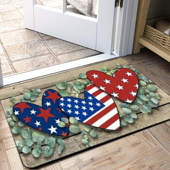 HOARBOEG 4th of July Patriotic Decorative Front Door Mat, America Stars Stripes Doormat Indoor Outdoor Non-Slip Floor Entryway Rug, American Floor Mat 15.57*23.62 Inch