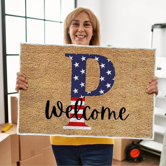 HOARBOEG 4th Of July Patriotic Welcome Doormat Indoor Outdoor Non Slip Door Mat Home Decoration Floor Rug Independence Day Welcome Guests Floor Mat, 15.74*23.62in