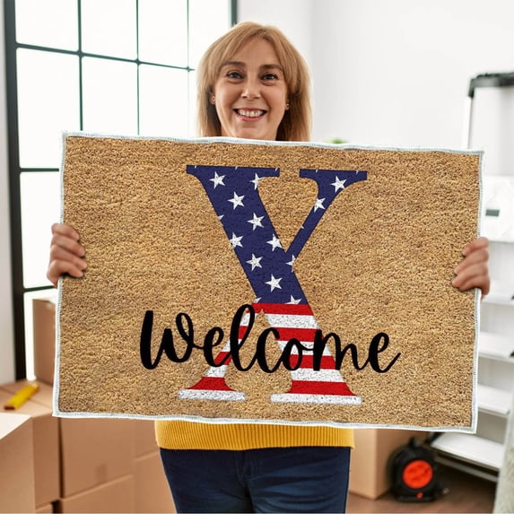 HOARBOEG 4th Of July Patriotic Welcome Doormat Indoor Outdoor Non Slip Door Mat Home Decoration Floor Rug Independence Day Welcome Guests Floor Mat, 15.74*23.62in