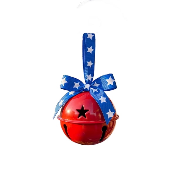 HOARBOEG 5.9in Red Wrought Iron Bell, Patriotic Hanging Bell Ornament for Independence Day, 4th of July Doorway Patio Decor, Large Rustic Iron Holiday Gift