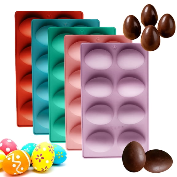 HOARBOEG 5 Colors 8 Cavity Easter Egg Silicone Mold Set, Non-Stick Reusable Chocolate Candy Baking Molds for DIY Desserts, Cupcakes, Jelly, Soap Making - 5Pcs