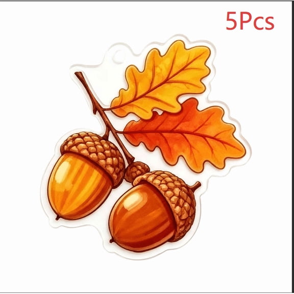 HOARBOEG 5-Piece Acorn & Maple Leaf Thanksgiving Fall Acrylic Ornaments, 3.15" Hanging Rustic Harvest Tree Decoration for Indoor Home