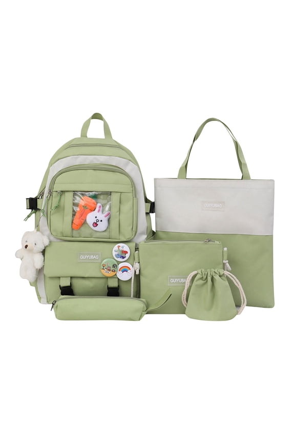 HOARBOEG 5-piece Cartoon Bear Crossbody Bag Bundle Waist Bag Pen Bag Backpack Handbag Black