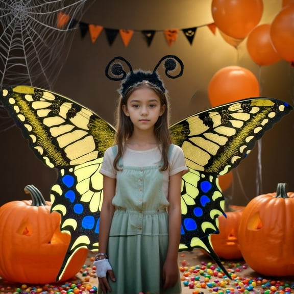 HOARBOEG Butterfly Wings Costume with Light-Up Headband for Teens and Adults, Halloween Fairy Party Accessories for Women